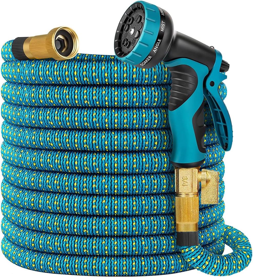 Expandable Garden Hose 75 ft, 2026 New Flexible Water Hose 75ft with 10 Function Spray Nozzle, Lightweight, No Kink, No Tangle, Expanding Hose With 3/4" Solid Brass Fittings