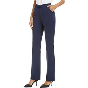 Women's Stretchy Straight Leg Dress Work Pants Business Office Casual Slacks with Pockets, Size 6, Blue