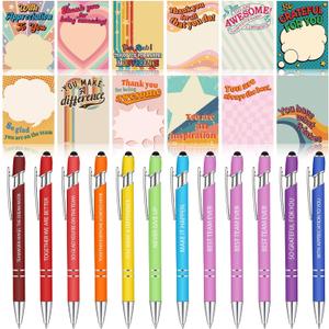 Geyee 24 Pcs Retro Employee Sticky Notes with Funny Pens 3 x 4 Inch to Do List Notepads with Sayings Pen for Coworkers Nurse Teacher Employee Office Staff Work Team Appreciation Gifts