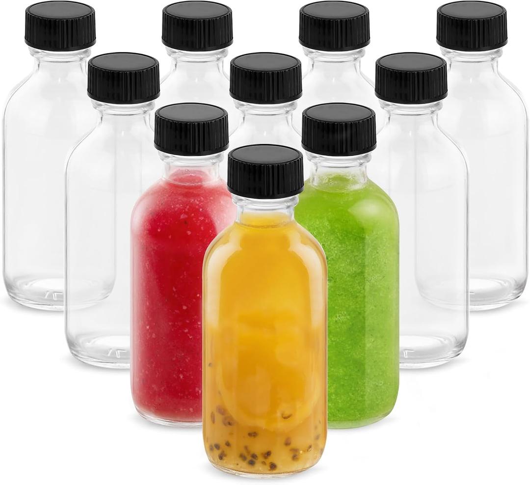 4OZ Small Glass Bottles with Lids and Funnels, 120ml Boston Round Glass Bottles, Leak Proof Mini Travel Bottle, Perfect for Diy Essential Oils, Hot Sauce and Juices, 10 Pack Clear