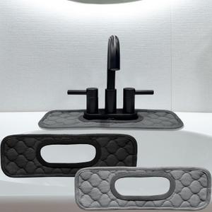 Bathroom Sink Splash Guard Oval-Hole Rectangle-Hole: AHA HOMEWARE, Faucet Mat for Bathroom Sink Oval Base, Bathroom Sink Water Splash Guard Centerset Rectangle Base (Black & Gray)