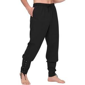 Spooktacular Creations Mens Ankle Banded Pirate Renaissance Pants Costume, Medieval Viking Pants With Pocket for Halloween
 (Black, L)