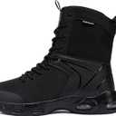 KEFUWU Military Tactical Boots Men Wide Toe 8 Inches Lightweight Durable Side-Combat Boots Work Hiking Non Slip Cushion Boots(8.5 Men,Black)