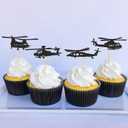 2 x Ercadio 24 Pack Helicopter Cupcake Toppers Black Glitter Aircraft Cupcake Picks Plane Cupcake Toppers for Airplane Theme Party Birthday Baby Shower Cake Decor Supplies
