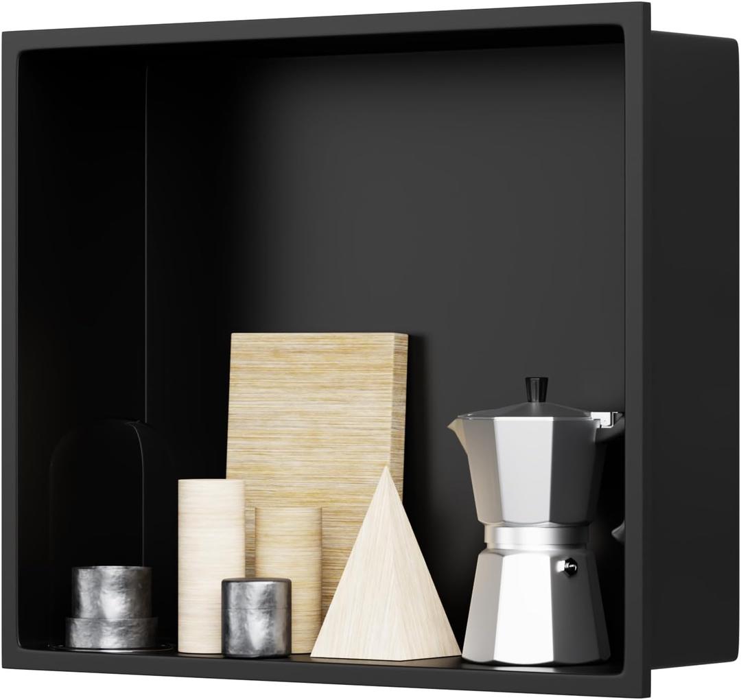 12" X 14" Stainless Steel Shower Niche Insert Tile Ready, Niche for Shower Wall, Recessed Shelf No Tile Needed for Bathroom Storage, Matte Black, 12'' X 14'' 1-tier