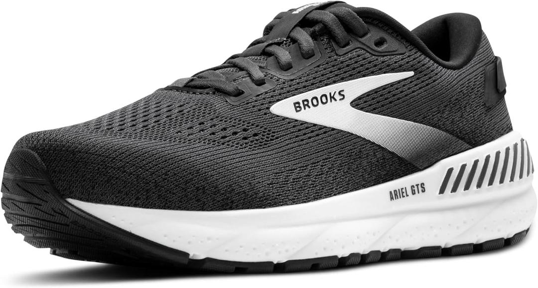 Brooks Womens Ariel GTS 24 Supportive Running & Walking Shoe (8 Wide, Ebony/Black/White)