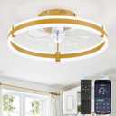 ZMISHIBO 24 Inch Ceiling Fans with Lights and Remote, Modern Low Profile Ceiling Fan, 3000-6000K Dimmable Flush Mount LED Fan Light, 6 Wind Speeds, Fandelier Ceiling Fans for Bedroom- Black