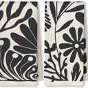 Abstract Boho Neutral Floral Kitchen Towels Set of 2, 70s Retro Groovy Beige Black and White Botanical Dish Tea Towels for Kitchen Bathroom Decor, Mid Century Modern Hand Towels, 16x24in