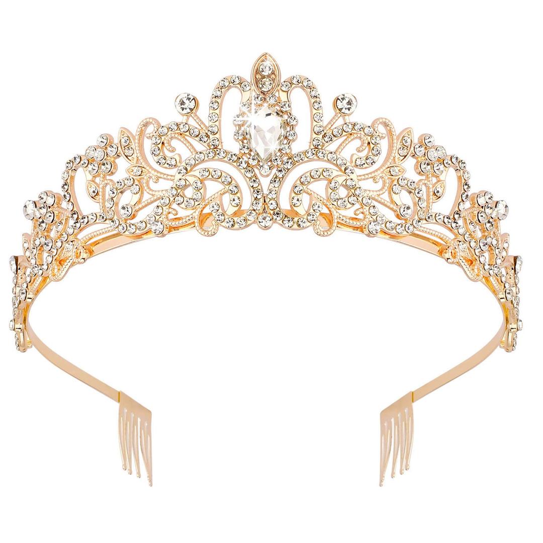 Didder Gold Crystal Tiara Crown Headband Princess Elegant Crown with combs for Women Girls Bridal Wedding Prom Birthday Party