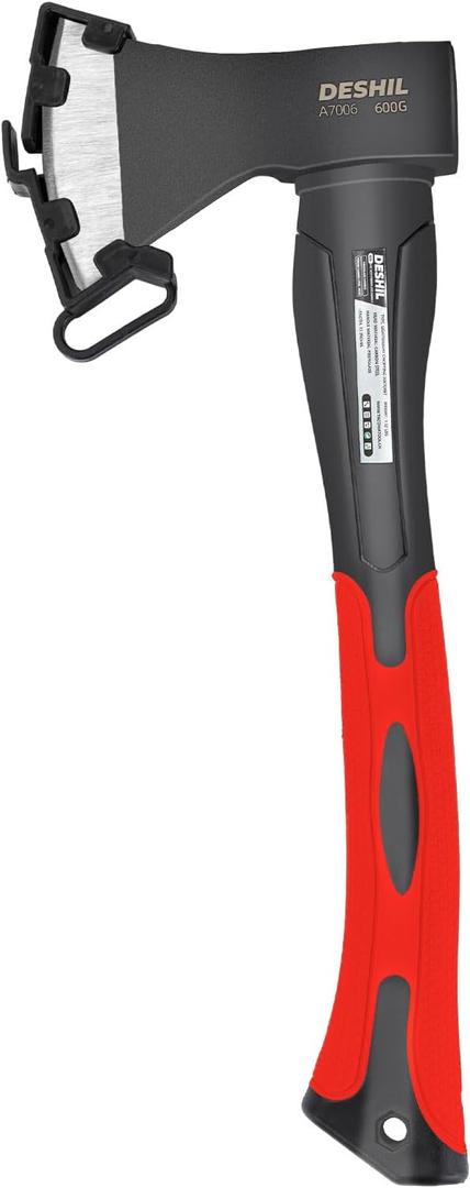 Chopping Axe, 15Outdoor Hatchet Forged Carbon Steel Heat Treated Hand Maul Tool, Fiberglass Shock Reduction Handle with Anti-Slip Grip,Red