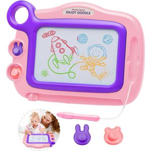 Toddler Toys Age 3-4,Erasable Toys for 3 Year Old Girl Magnetic Drawing Board for Kids with 1 Pen, A Etch Easter Gift for 3 Year Old Travel Toy Sketch Board with 2 Stamps (Pink)