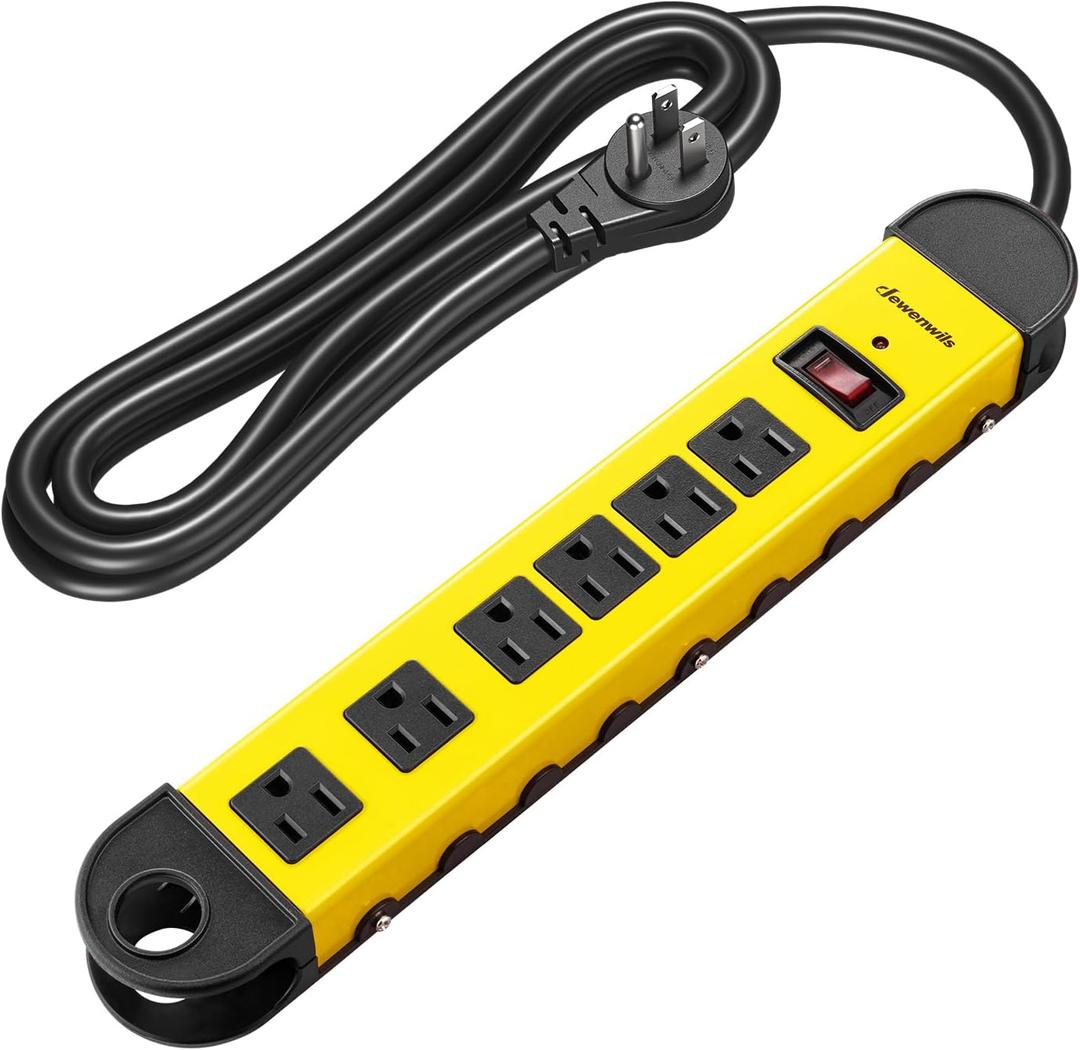DEWENWILS Metal Power Strip, 6-Outlet Heavy Duty Surge Protector with 6FT Power Cord, UL Listed, 14AWG/3C, 15A Circuit Breaker, 900 Joules, Low Profile Flat Plug for Workshop, Wall Mountable