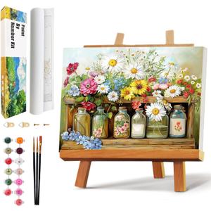 Qaisxoty Flowers Paint by Numbers Kit for Adults, Rolled Floral Adult Paint by Number, Complete Paint by Number Kit with Canvas, Box, Brushes, Acrylic Paints - DIY Home Decor & Gift (12x16)