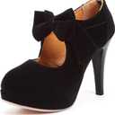 Mostrin Fashion Vintage Womens Small Bowtie Platform Pumps Ladies Sexy High Heeled Shoes (10, Black58)