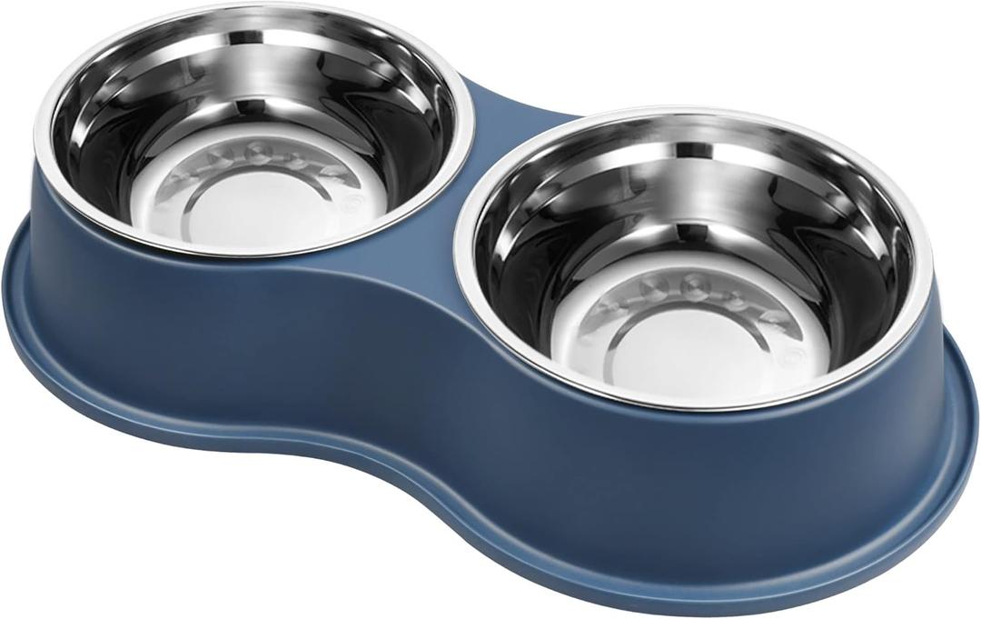 Dog Bowls Double Dog Water and Food Bowls Stainless Steel Bowls with Non-Slip Resin Station, Pet Feeder Bowls for Puppy Medium Dogs Cats (5.Blue)