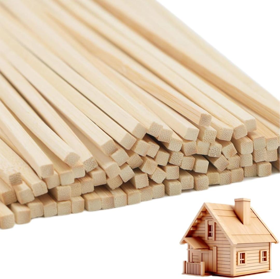 DaTpuik- 1/4 x 12 Inch 100 PCS Square Dowel Rods Wood Sticks Wooden Dowel Rods Unfinished Bamboo Sticks - for Crafts,Home Decor, Model Making and DIYers