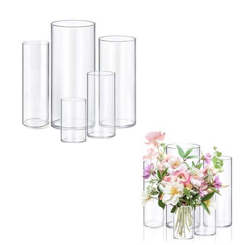4 pcs Glass Vase Cylinder Vases for Centerpieces Small Flower Glass Vases Home Decor Centerpiece Table Clear Flower Vase Decorations for Wedding＆Holiday