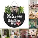 RoseCraft Interchangeable Wooden Seasonal Black Welcome Sign, Rustic Welcome Front Door Wreaths for Home Wall Porch Decor, for Easter Spring Summer Fall Halloween Christmas All Season Decorations.