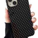 Compatible with iPhone 15 Case, Fashion Cute Polka Dot Pattern Aesthetic Design for Women, Soft TPU and Hard Back Shockproof Phone Case for iPhone 15 6.1 inch, Black