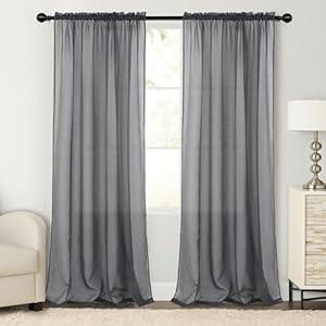 Tony's collection Charcoal Grey Sheer Curtains 96 Inches Long，Sheer Curtains Panels for Living Room Bedroom Sliding Glass Door Semi Window Treatment Drapes Rod Pocket(52x95 Inch, Charcoal, 2 Panels)