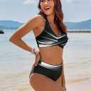 AI'MAGE Women's High Waisted Bikini Sets Tummy Control Swimsuits 2025 Two Piece Bathing Suits Color Block Halter Swim Suits, Abstract Black, L