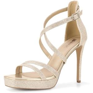 IDIFU IN4 Platform High Heels for Women Strappy Heeled Sandals Square Toe Heels Stiletto Heels Women's Wedding Party Bridal Sexy Dress Shoes Open Toe Heels ( Size 5 )
