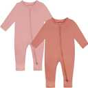 GUISBY Baby Footless Rompers, Rayon Pajamas 2 Way Zipper with Long Sleeve Sleeper, Orange-pink, 18-24 Months