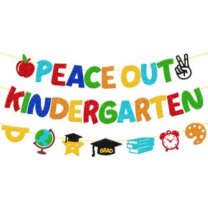 Peace Out Kindergarten Banner Kindergarten Graduation Banner Congrats Kindergarten Grad Decorations Class of 2025 Last Day of Kindergarten Goodbye Kindergarten Party Supplies