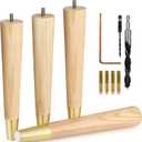 Airy Abode Premium Ash Wood Furniture Legs with Gold Caps (Full Install Kit) - Pick Your Size and Color (12 Inches)