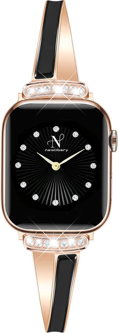 Newlibery Rose Gold Slim Band for Women Compatible with Apple Watch 38mm 40mm 41mm 42mm(S10/11) Designer Bling Dressy Bracelet Adjustable Metal Strap for iWatch Series 11/10/9/8/7/6/5/4/SE 3/2/1