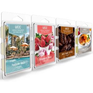 UCC Wax Melts with Strong Fragrance, Long Lasting Premium Plant Based Natural Soy Scented Melts Cubes, Wax Melts Tarts, Colored Wax Melt - 4 Pack
