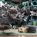 AFZEVEB-Black and White Art Graffiti Wallpaper wall murals for Bathroom 136"x96" (Not Peel and Stick)