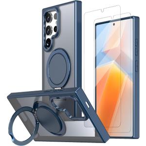 Magnetic Stand Case for Samsung Galaxy S24 Ultra 6.8" [with 2 Tempered Glass Film] [360 Rotation Magnetic Stand] [Compatible with Magsafe] Military-Grade Drop Protection Case, Blue