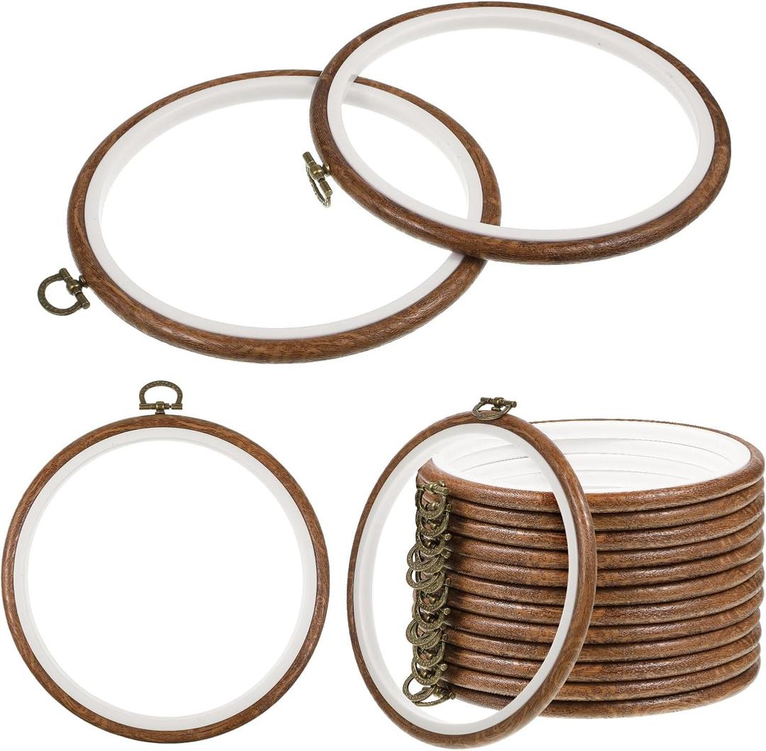 Oqqlin 15 Pcs Round Embroidery Hoops, 6 Inch Durable Imitated Wood Cross Stitch Hoop Ring Circle Rubber Embroidery Hoops Frame for Sewing, DIY, Craft, Hanging Ornaments Decor