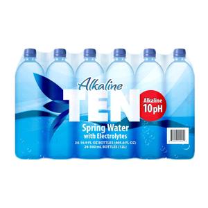 TEN Alkaline Spring Water, pH 10, High in Electrolytes, 16.9 Ounce Bottle (Pack of 24) (EXP 08/29/26)
