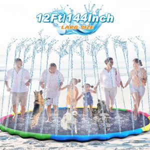 Lewtemi 12 ft Extra Large Non Slip Splash Pad 144" for Adult Kids and Dog Giant Thicken Sprinkler Pool Summer Outdoor Toys Fun Backyard Fountain Play Mat for Family Pet Dog(Bright Style)