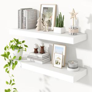 Heimlove 36 Inch Floating Shelves for Wall,Thicker and Deeper Wall Shelves Mounted Storage & Display Wood Shelf,Hanging Shelf for Bedroom Living Room Kitchen Office,Set of 2,White, 35.7"W x 10.3"D x 1.8"H, Set of 2