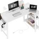 Lufeiya White L Shaped Computer Desk with Power Outlet Shelves, 40 Inch Small Reversible Corner Desk for Small Space Home Office, L-Shaped Desk PC Desks, White (39.4")