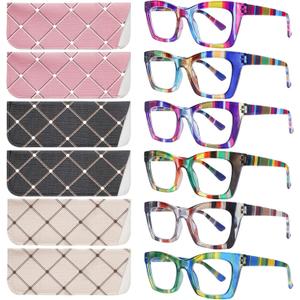 SIGVAN 6 Pack Oprah Style Reading Glasses Blue Light Blocking Square Computer Spring Hinge Readers for Women Men (6 Mix-1)