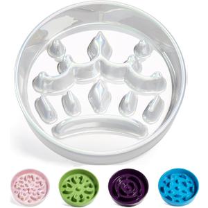 LE TAUCI Ceramic Slow Feeder Dog Bowls Small Breed, 0.6 Cups Dog Food Dish for Fast Eaters, Puzzle Bowl for Small Dogs and Cats,Crown Silver