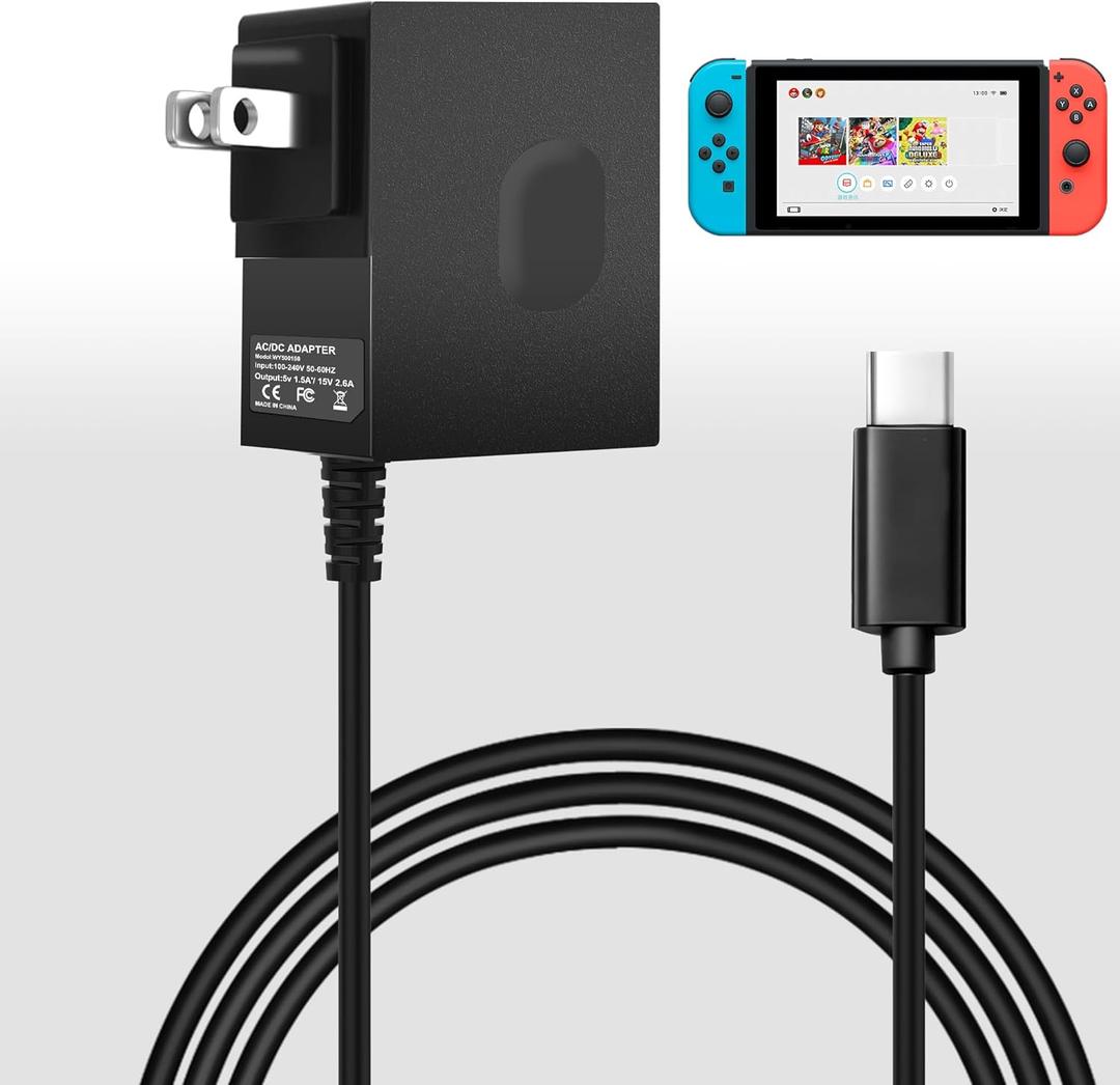 Charger for Nintendo Switch Jewaytec 39W AC Power Supply Adapter 15V/2.6A Fast Charging with 6FT USB C Cable for Nintendo Switch/Lite/OLED/Controller/Phone Steam Deck Charger-Supports TV Dock Mode
