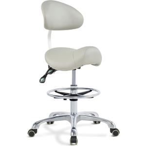 Grace&Grace Ergonomic Rolling Saddle Stool Chair with Wheels Adjustable Swivel Stool with Back and Footrest Heavy Duty for Esthetician, Artist, Dental, Medical, Spa, Salon, Cutting, Home Office (Extra-grey)
