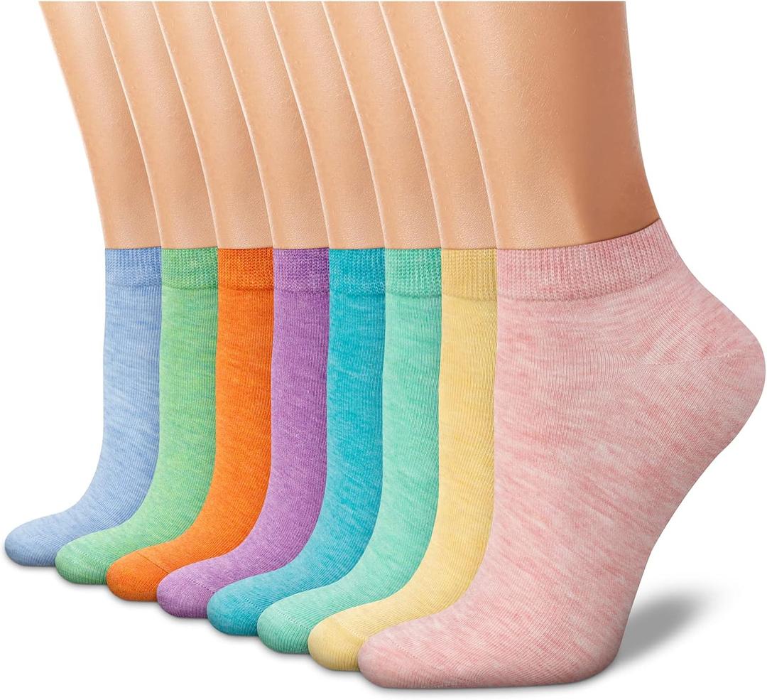 CHARKING 8 Pairs Ankle Socks for Women - Non Slip Cotton No Show Low Cut Casual Socks (5-12, 06 Pink/Yellow/Chartreuse/Cyan/Purple/Orange/Green/Blue)