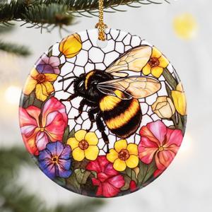 Christmas Ornaments, Dodosky 2.8in Ceramic Xmas Decor, Christmas Tree Ornaments, Xmas Decorations for Tree, Holiday Ornament, Gift Ideas, Bee Gifts, Gifts for Women, Men, Bee Lovers, 4 Pack