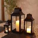 Lanterns Decorative Indoor & Outdoor, 22'' 16'' 11'' Large Candle Lanterns Decorative for Front Porch, Metal Frame Square Holders with Glass, Vintage Patio, Garden, Yard Spring Decor