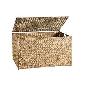 Water Hyacinth Storage Basket with Lid, 27.7 Gallon (105L) Blanket Storage Basket with Handles, Woven Storage Bin, Foldable, Metal Frame, for Bedroom, Laundry Room, Brown (105 L:15.7 x 26 x 15.7 Inches)