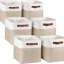 Kntiwiwo Fabric Storage Cubes 10.5x10.5x11 Cube Storage Bins for Closet Organizers and Storage Shelves Foldable Storage Bin with Handles, Set of 6, Beige