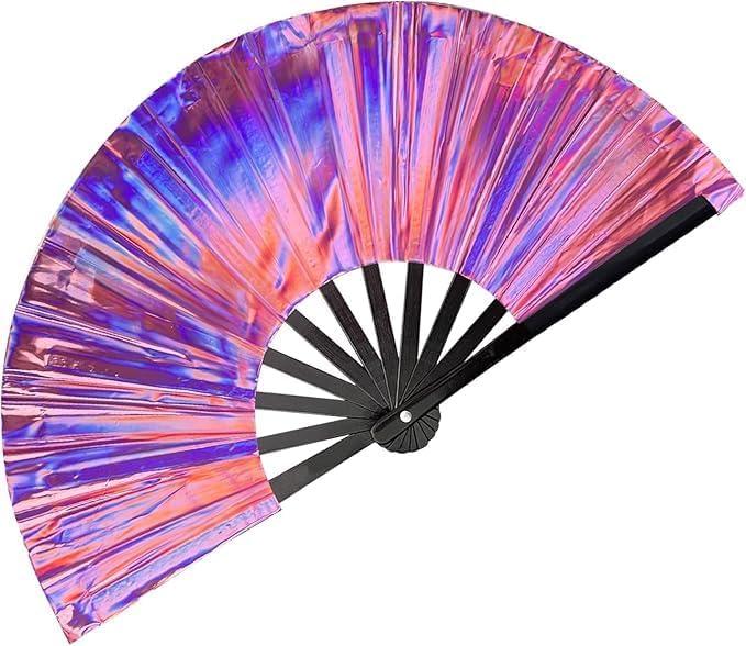Clack Fans for Drag Queen Shows - 13" Foldable Large Hand Fans for Women with Loud Popping Clapping Sound - Perfect for Boots on The Ground Line Dancing Dance Rave EDM Festivals (Laser Red)