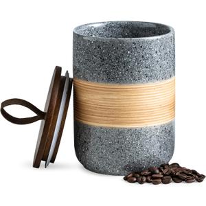 Miamolo Airtight Coffee Storage Container Jar with Lid, Ceramic Kitchen Food Storage Jars for Spice Sugar Cookie, Coffee Bean Stackable Decorative Jars for Housewarming, Grey & 28 fl.oz