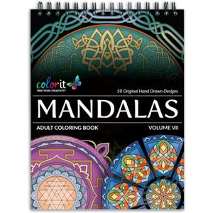 ColorIt Mandalas Volume VII Spiral Bound Adult Coloring Book with 50 Mandala Patterns for Relaxation and Stress Relief - Includes Perforated Pages, Thick Paper, Hardback Covers, and Blotter Page